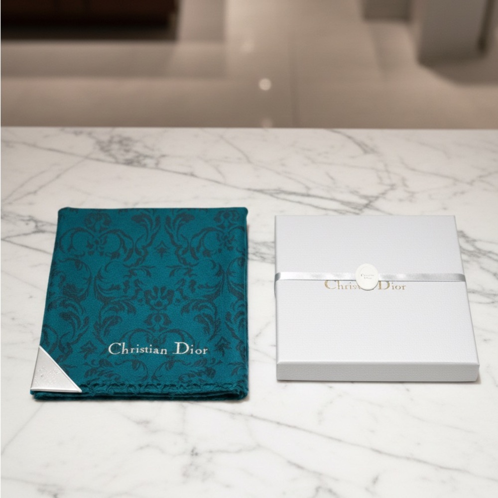 CHRISTIAN DIOR 100% Wool Teal‎ Damask Throw Blanket Scarf NIB Rare Archival